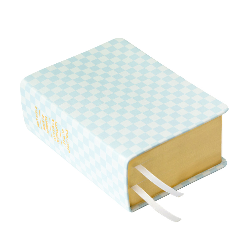 Polar Checkers LDS Scriptures | Leather Quad, Custom Name, Ribbon